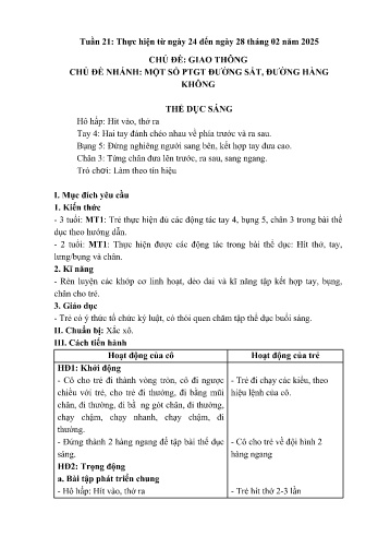 Giáo án Mầm non Lớp Mầm - Tuần 21 - Chủ đề: Một số PTGT đường sắt, đường hàng không - Năm học 2024-2025 - Trường Mầm non số 1 Thượng Hà