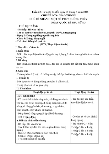 Giáo án Mầm non Lớp Mầm - Tuần 22 - Chủ đề: Một số PTGT đường thủy. Ngày quốc tế phụ nữ 8/3 - Năm học 2024-2025 - Trường Mầm non số 1 Thượng Hà