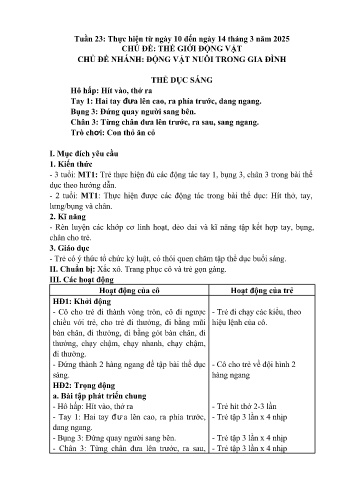 Giáo án Mầm non Lớp Mầm - Tuần 23 - Chủ đề: Động vật sống trong gia đình - Năm học 2024-2025 - Trường Mầm non số 1 Thượng Hà