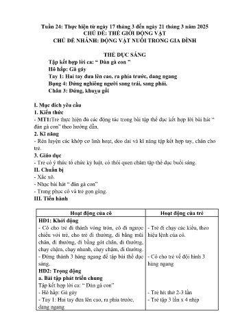 Giáo án Mầm non Lớp Mầm - Tuần 24: Động vật nuôi trong gia đình - Năm học 2024-2025 - Trường Mầm non số 1 Thượng Hà