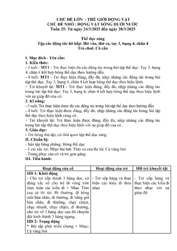 Giáo án Mầm non Lớp Mầm - Tuần 25 - Chủ đề: Đông vật sống dưới nước - Năm học 2024-2025 - Trường Mầm non số 1 Thượng Hà