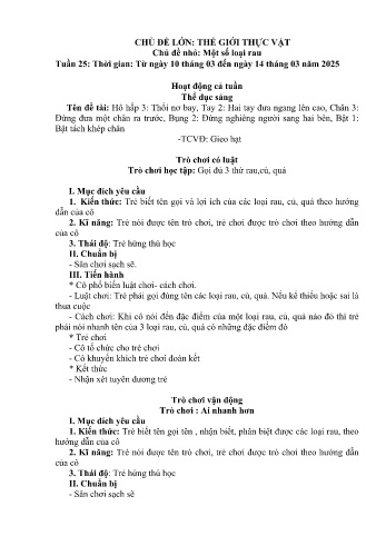 Giáo án Mầm non Lớp Mầm - Tuần 25 - Chủ đề: Một số loại rau - Năm học 2024-2025 - Trường Mầm non Bản Qua