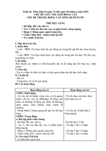 Giáo án Mầm non Lớp Mầm - Tuần 26 - Chủ đề: Động vật sống dưới nước - Năm học 2024-2025 - Trường Mầm non số 1 Thượng Hà