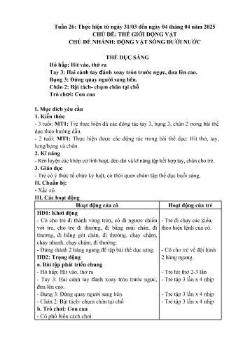 Giáo án Mầm non Lớp Mầm - Tuần 26 - Chủ đề: Động vật sống dưới nước - Năm học 2024-2025 - Trường Mầm non số 1 Thượng Hà