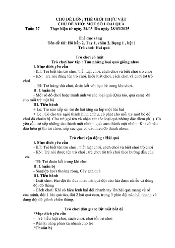 Giáo án Mầm non Lớp Mầm - Tuần 27 - Chủ đề: Một số loại quả - Năm học 2024-2025 - Trường Mầm non Bản Qua