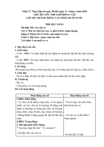 Giáo án Mầm non Lớp Mầm - Tuần 27: Động vật sống dưới nước - Năm học 2024-2025 - Trường Mầm non số 1 Thượng Hà