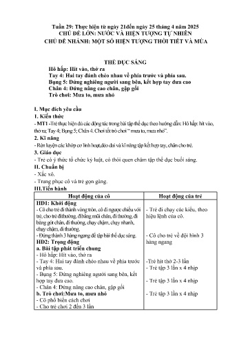 Giáo án Mầm non Lớp Mầm - Tuần 29 - Chủ đề: Một số hiện tượng thời tiết và mùa - Năm học 2024-2025 - Trường Mầm non số 1 Thượng Hà