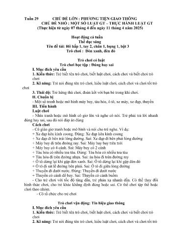 Giáo án Mầm non Lớp Mầm - Tuần 29 - Chủ đề: Một số luật giao thông, thực hành luật giao thông - Năm học 2024-2025 - Trường Mầm non Bản Qua