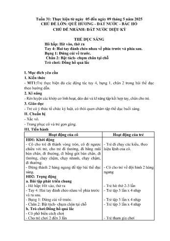 Giáo án Mầm non Lớp Mầm - Tuần 31 - Chủ đề: Bác Hồ và các cháu hiếu nhi - Năm học 2024-2025 - Trường Mầm non số 1 Thượng Hà
