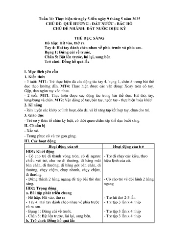 Giáo án Mầm non Lớp Mầm - Tuần 31 - Chủ đề: Đất nước diệu kỳ - Năm học 2024-2025 - Trường Mầm non số 1 Thượng Hà
