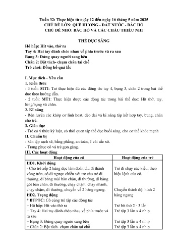 Giáo án Mầm non Lớp Mầm - Tuần 32 - Chủ đề: Bác Hồ và các cháu thiếu nhi - Năm học 2024-2025 - Trường Mầm non số 1 Thượng Hà