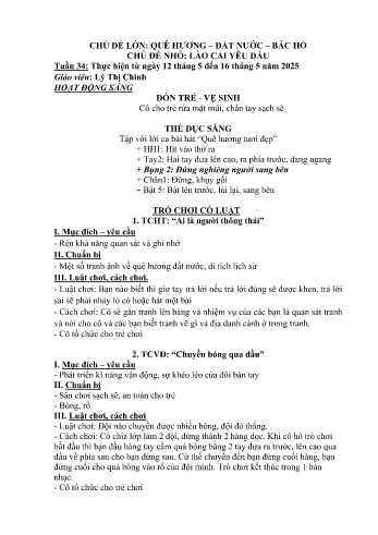 Giáo án Mầm non Lớp Mầm - Tuần 34 - Chủ đề: Lào Cai yêu dấu - Năm học 2024-2025 - Lý Thị Chinh