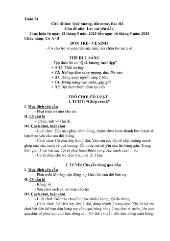 Giáo án Mầm non Lớp Mầm - Tuần 34 - Chủ đề: Lào Cai yêu dấu - Năm học 2024-2025 - Vàng Thị Nga