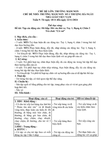 Giáo án Mầm non Lớp Mầm - Tuần 9 - Chủ đề: Trường Mầm non số 1 Thượng Hà - Ngày nhà giáo Việt Nam - Năm học 2024-2025 - Trường Mầm non số 1 Thượng Hà