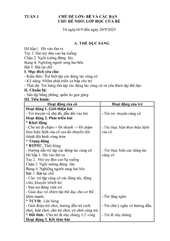 Giáo án Mầm non Lớp Nhà trẻ - Tuần 1 - Chủ đề: Lớp học của bé - Năm học 2024-2025 - Trường Mầm non Bát Xát