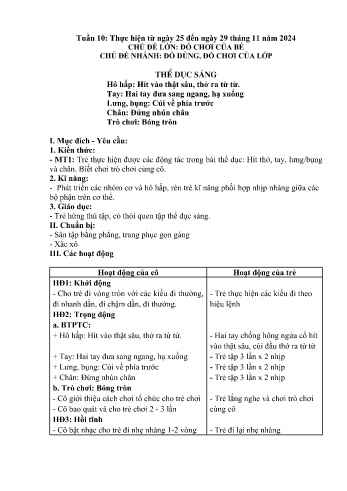 Giáo án Mầm non Lớp Nhà trẻ - Tuần 10 - Chủ đề: Đồ dùng, đồ chơi của lớp - Năm học 2024-2025 - Trường Mầm non số 1 Thượng Hà