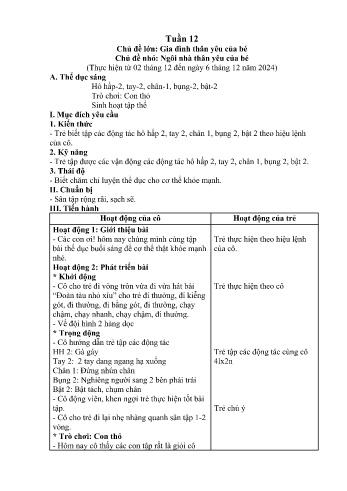 Giáo án Mầm non Lớp Nhà trẻ - Tuần 12 - Chủ đề: Ngôi nhà thân yêu của bé - Năm học 2024-2025 - Trường Mầm non Nậm Pung