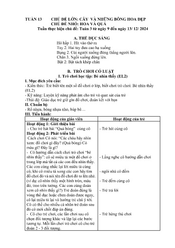 Giáo án Mầm non Lớp Nhà trẻ - Tuần 13 - Chủ đề: Hoa và quả - Năm học 2024-2025 - Trường Mầm non Bát Xát