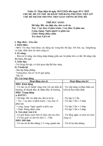 Giáo án Mầm non Lớp Nhà trẻ - Tuần 15 - Chủ đề: Phương tiện giao thông đường bộ - Năm học 2024-2025 - Trường Mầm non số 1 Thượng Hà