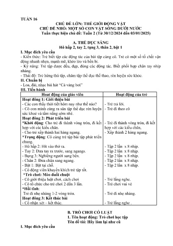 Giáo án Mầm non Lớp Nhà trẻ - Tuần 16 - Chủ đề: Một số động vật sống dưới nước - Năm học 2024-2025 - Trường Mầm non Bát Xát