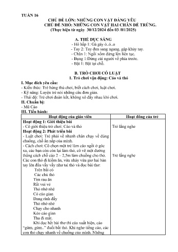 Giáo án Mầm non Lớp Nhà trẻ - Tuần 16 - Chủ đề: Những con vật hai chân đẻ trứng - Năm học 2024-2025 - Trường Mầm non Bát Xát