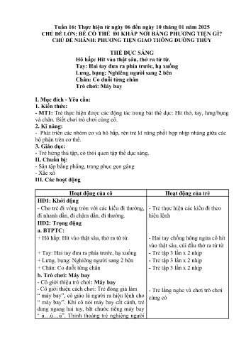 Giáo án Mầm non Lớp Nhà trẻ - Tuần 16 - Chủ đề: Phương tiện giao thông đường thủy - Năm học 2024-2025 - Trường Mầm non số 1 Thượng Hà