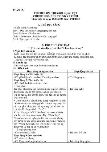 Giáo án Mầm non Lớp Nhà trẻ - Tuần 17 - Chủ đề: Côn trùng và chim - Năm học 2024-2025 - Trường Mầm non Bát Xát
