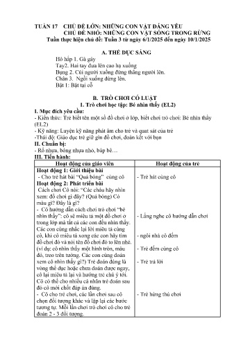 Giáo án Mầm non Lớp Nhà trẻ - Tuần 17 - Chủ đề: Những vật sống trong rừng - Năm học 2024-2025 - Trường Mầm non Bát Xát