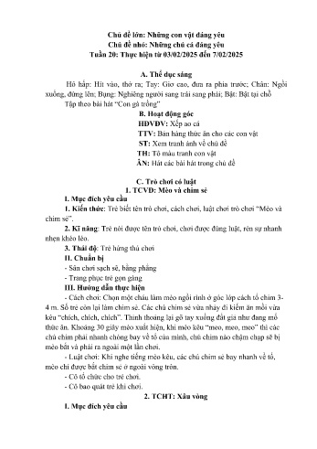 Giáo án Mầm non Lớp Nhà trẻ - Tuần 20: Những chú cá đáng yêu - Năm học 2024-2025 - Trường Mầm non Bản Qua