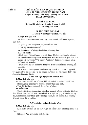 Giáo án Mầm non Lớp Nhà trẻ - Tuần 21 - Chủ đề: Các mùa trong năm - Năm học 2024-2025 - Trường Mầm non Bản Qua