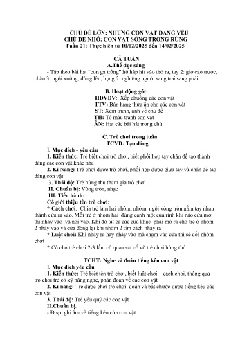 Giáo án Mầm non Lớp Nhà trẻ - Tuần 21 - Chủ đề: Con vật sống trong rừng - Năm học 2024-2025 - Trường Mầm non Bản Qua