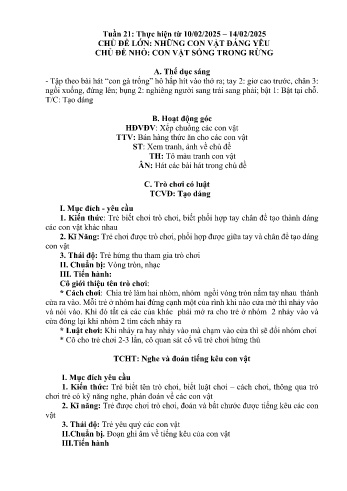 Giáo án Mầm non Lớp Nhà trẻ - Tuần 21: Con vật sống trong rừng - Năm học 2024-2025 - Trường Mầm non Bản Qua