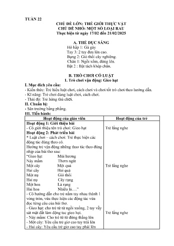 Giáo án Mầm non Lớp Nhà trẻ - Tuần 22 - Chủ đề: Một số loại rau - Năm học 2024-2025 - Trường Mầm non Bát Xát