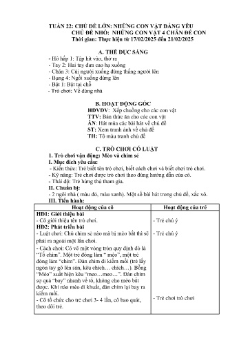 Giáo án Mầm non Lớp Nhà trẻ - Tuần 22 - Chủ đề: Những con vật 4 chân đẻ con - Năm học 2024-2025 - Trường Mầm non Bản Qua