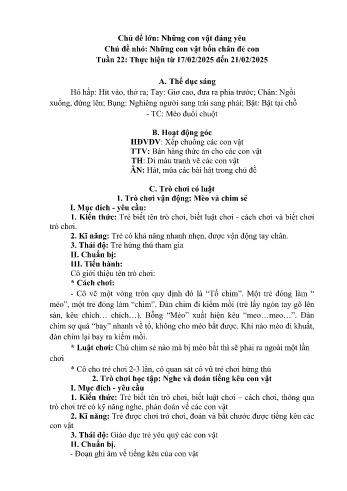 Giáo án Mầm non Lớp Nhà trẻ - Tuần 22 - Chủ đề: Những con vật bốn chân đẻ con - Năm học 2024-2025 - Trường Mầm non Bản Qua