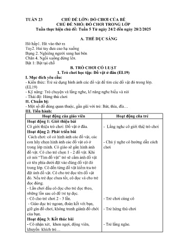 Giáo án Mầm non Lớp Nhà trẻ - Tuần 23 - Chủ đề: Đồ chơi trong lớp - Năm học 2024-2025 - Trường Mầm non Bát Xát