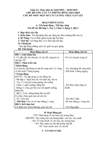 Giáo án Mầm non Lớp Nhà trẻ - Tuần 23 - Chủ đề: Một số cây lương thực gần gũi - Năm học 2024-2025 - Trường Mầm non Bản Qua