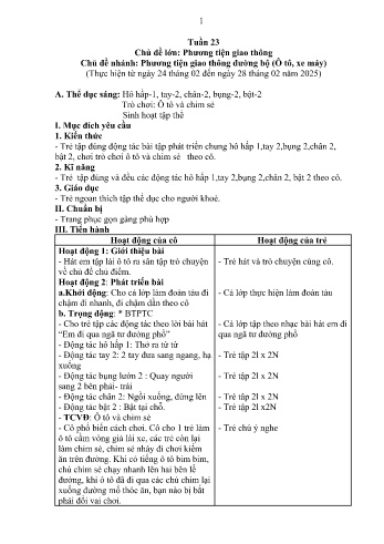 Giáo án Mầm non Lớp Nhà trẻ - Tuần 23 - Chủ đề: Phương tiện giao thông đường bộ (ô tô, xe máy) - Năm học 2024-2025 - Trường Mầm non Nậm Pung