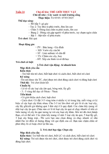 Giáo án Mầm non Lớp Nhà trẻ - Tuần 24: Cây xanh và môi trường sống - Năm học 2024-2025 - Trường Mầm non Bản Qua
