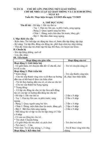 Giáo án Mầm non Lớp Nhà trẻ - Tuần 24 - Chủ đề: Luật lệ giao thông và cách đi đường - Năm học 2024-2025 - Trường Mầm non Bát Xát