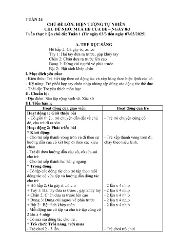 Giáo án Mầm non Lớp Nhà trẻ - Tuần 24 - Chủ đề: Mùa hè của bé - Năm học 2024-2025 - Trường Mầm non Bát Xát