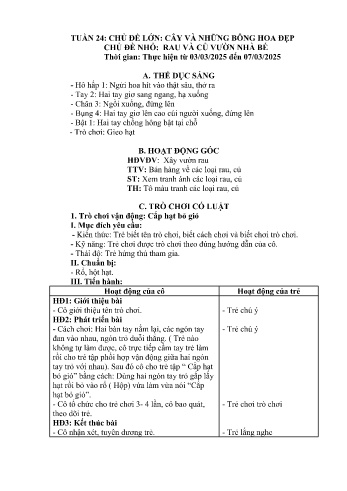 Giáo án Mầm non Lớp Nhà trẻ - Tuần 24 - Chủ đề: Rau và củ vườn nhà bé - Năm học 2024-2025 - Trường Mầm non Bản Qua