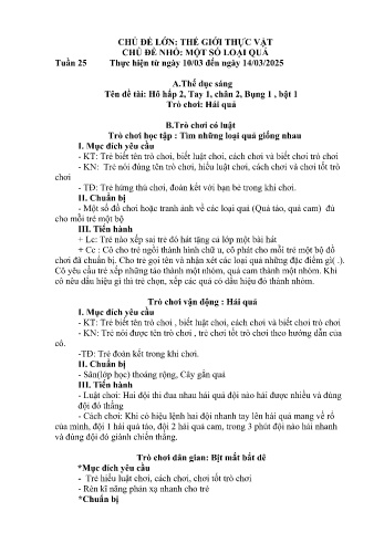 Giáo án Mầm non Lớp Nhà trẻ - Tuần 25 - Chủ đề: Một số loại quả - Năm học 2024-2025 - Trường Mầm non Bản Qua