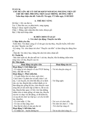 Giáo án Mầm non Lớp Nhà trẻ - Tuần 26 - Chủ đề: Phương tiện giao thông đường thủy - Năm học 2024-2025 - Trường Mầm non Bát Xát