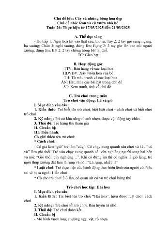 Giáo án Mầm non Lớp Nhà trẻ - Tuần 26 - Chủ đề: Rau và cỷ vườn nhà bé - Năm học 2024-2025 - Trường Mầm non Bản Qua