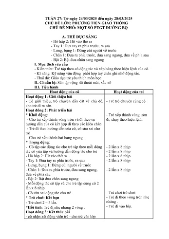 Giáo án Mầm non Lớp Nhà trẻ - Tuần 27 - Chủ đề: Một số phương tiện giao thông đường bộ - Năm học 2024-2025 - Trường Mầm non Bản Qua