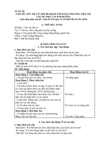 Giáo án Mầm non Lớp Nhà trẻ - Tuần 28 - Chủ đề: Cách đi đường - Năm học 2024-2025 - Trường Mầm non Bát Xát