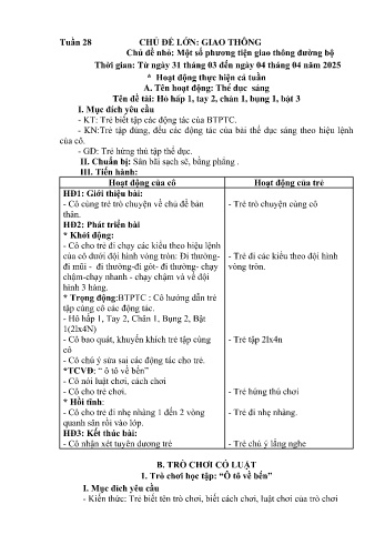 Giáo án Mầm non Lớp Nhà trẻ - Tuần 28 - Chủ đề: Một số phương tiện giao thông đường bộ - Năm học 2024-2025 - Trường Mầm non Bản Qua
