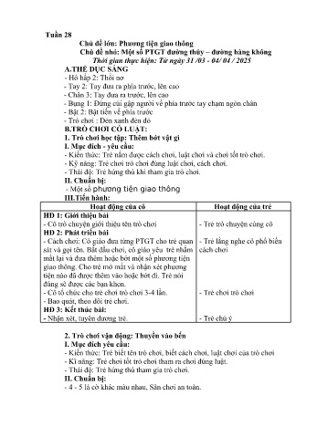 Giáo án Mầm non Lớp Nhà trẻ - Tuần 28 - Chủ đề: Một số PTGT đường thủy, đường hàng không - Năm học 2024-2025 - Trường Mầm non Bản Qua