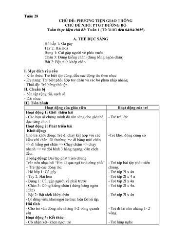 Giáo án Mầm non Lớp Nhà trẻ - Tuần 28 - Chủ đề: Phương tiện giao thông đường bộ - Năm học 2024-2025 - Trường Mầm non Bát Xát